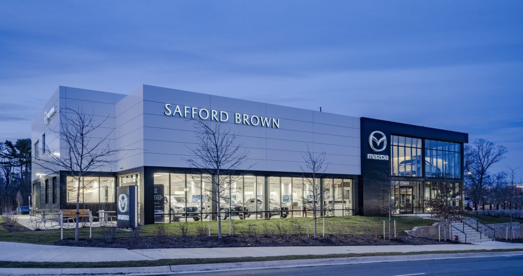 Night time exterior photo of Fairfax Mazda.