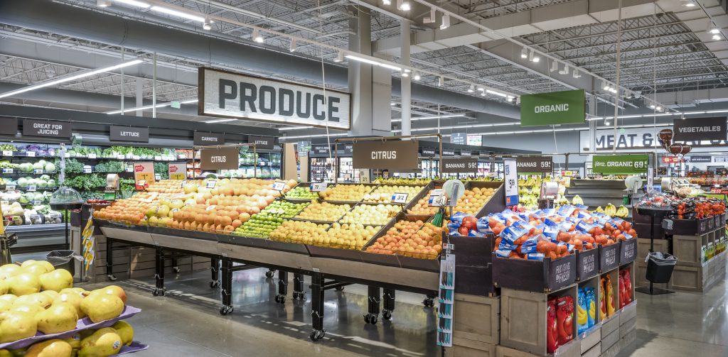 Grocery construction of a Giant, showing the produce department.