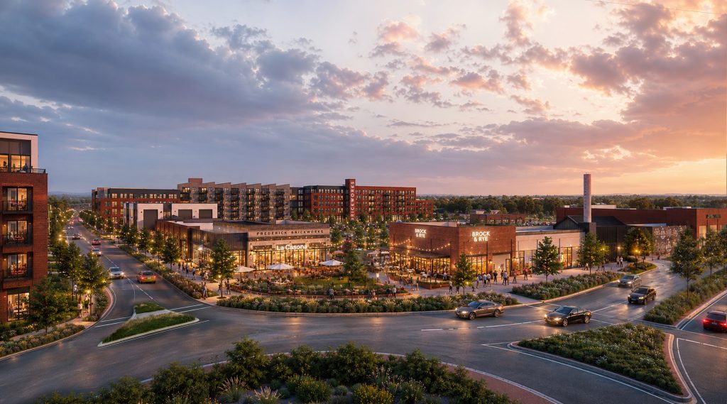 Rendering of the mixed-use development, Frederick Brickworks.
